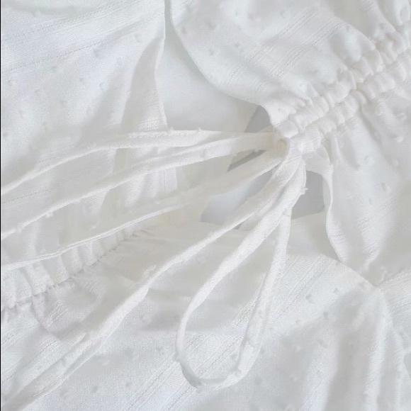 SOLD OUT CLEARANCE White Ruffle Swiss Dot Keyhole Mini Dress - Picture 8 of 10